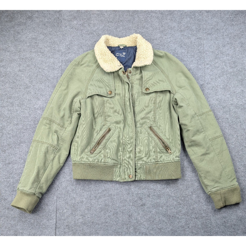 Vintage American Eagle Flight Jacket Womens Large Y2K Sherpa Bomber Military